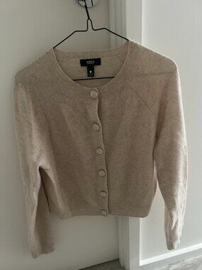 Aqua Cashmere Cropped Cardigan | Oatmeal/Cream | Size S | 100% Cashmere